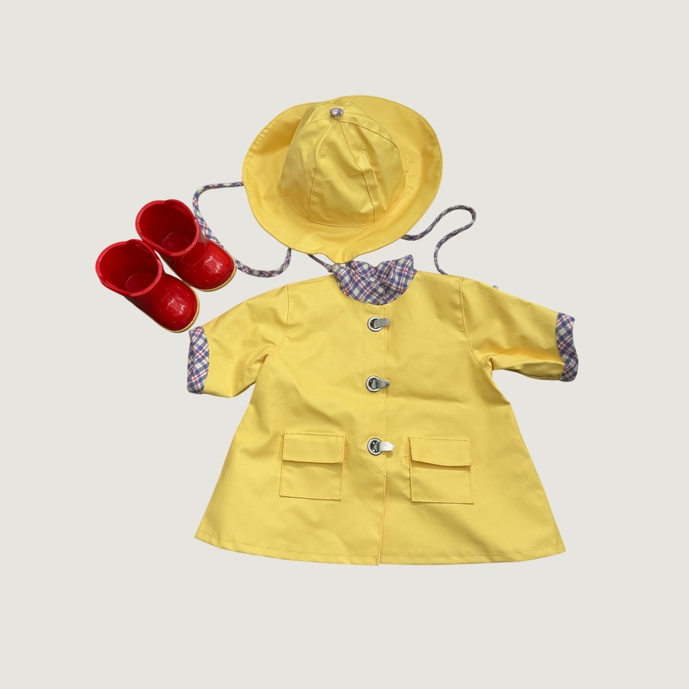 American Girl Bitty Baby Rainy Day Set Yellow Raincoat Hat Red Boots